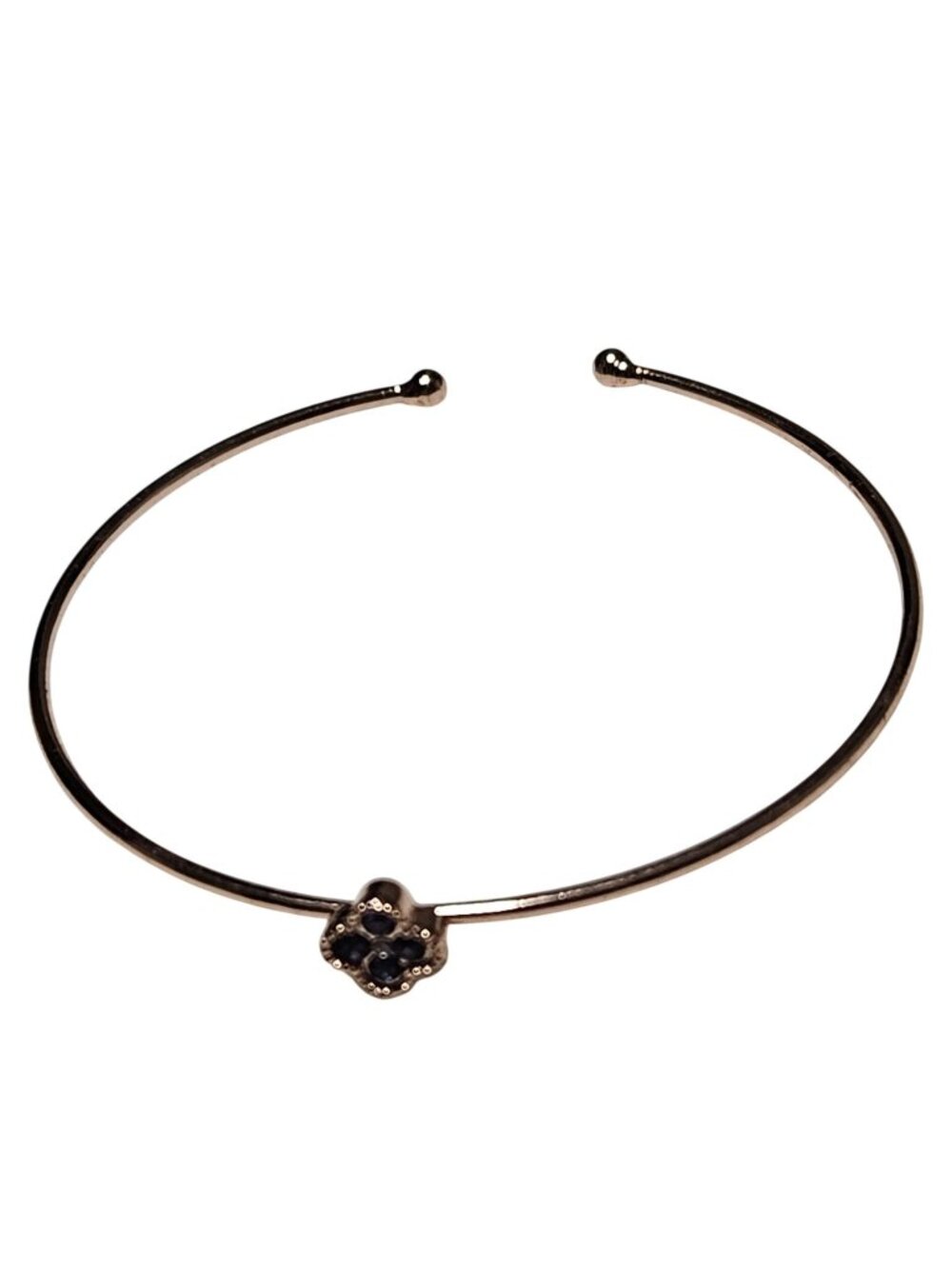 Elegant Open Bangle Cuff Bracelet Gold Tone Blue Gem Flower Accent Jewelry Women